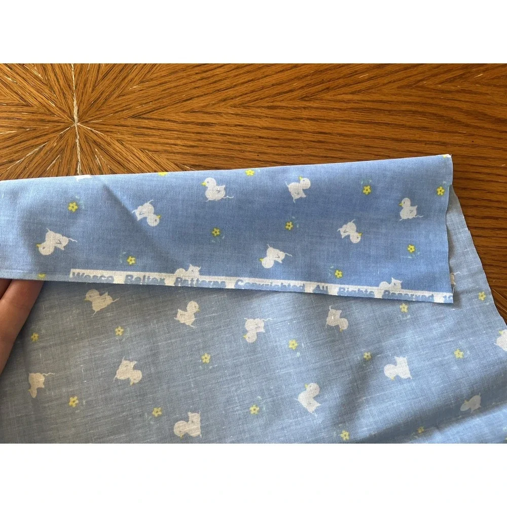 Vintage Fabric Blue Duck Floral Flower Duck Duckling Baby 1980s Wesco Reltex 1yd
